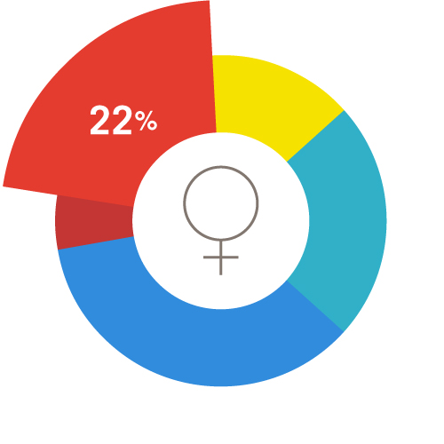 A pie chart representing all women of reproductive age, with a light red 22% wedge emphasised.