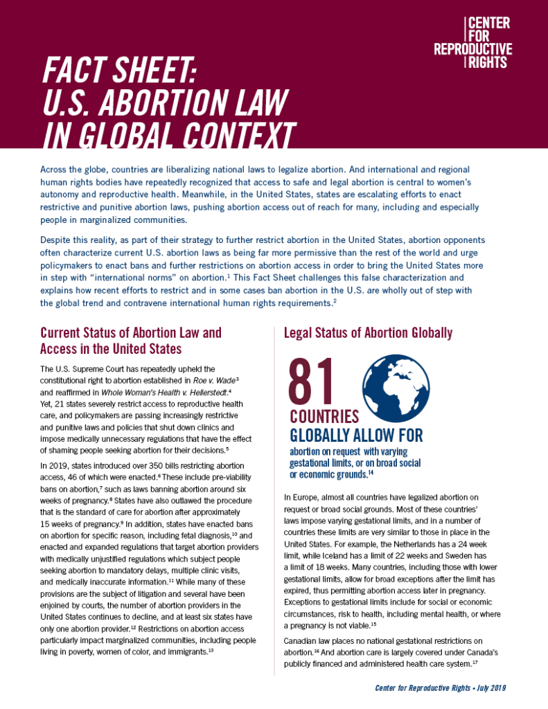 Fact Sheet: U.S. Abortion Law in Global Context