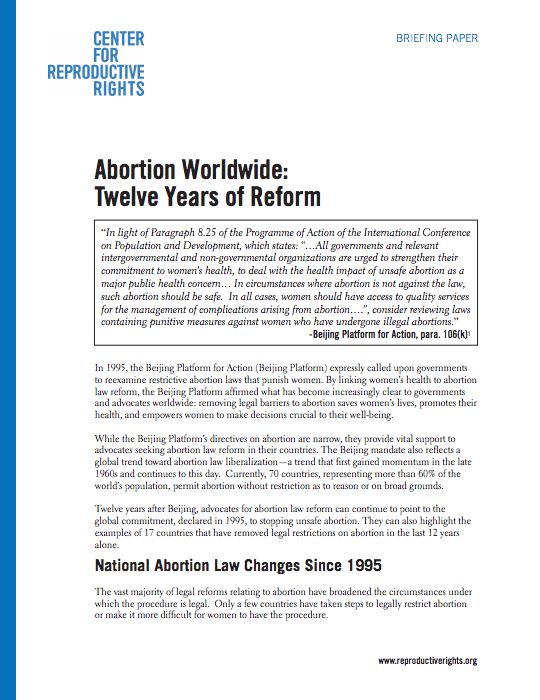 Abortion Worldwide: Twelve Years of Reform