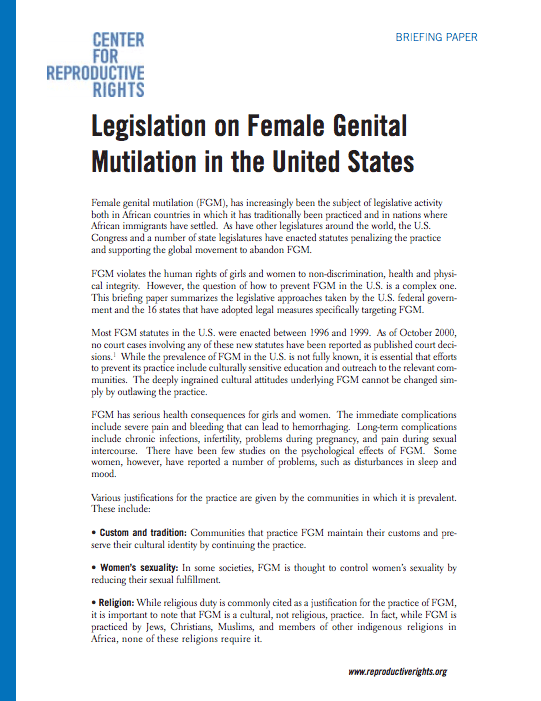 Legislation on Female Genital Mutilation in the United States