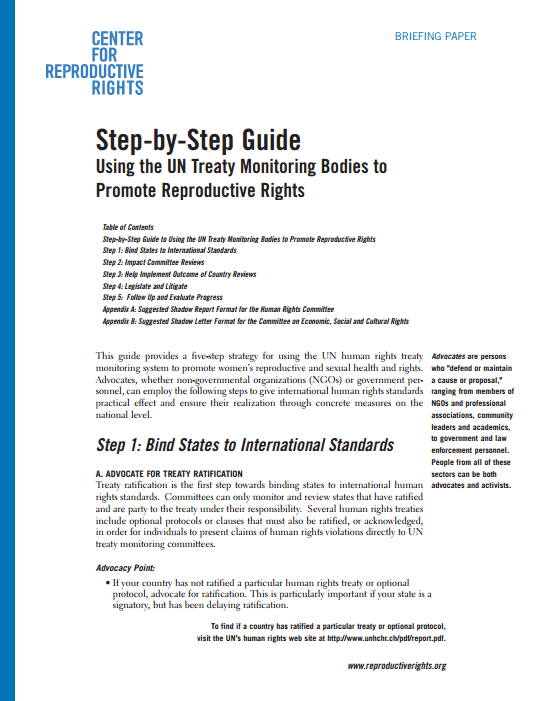 Step-by-Step Guide: Using the UN Treaty Monitoring Bodies to Promote Reproductive Rights