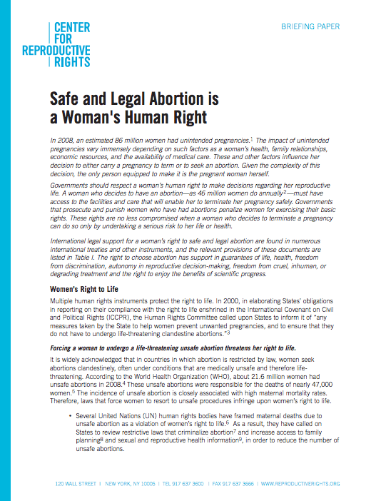 Safe and Legal Abortion is a Woman’s Human Right