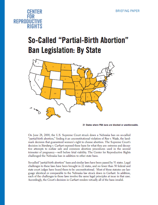 “Partial-Birth” Abortion Ban Legislation: By State