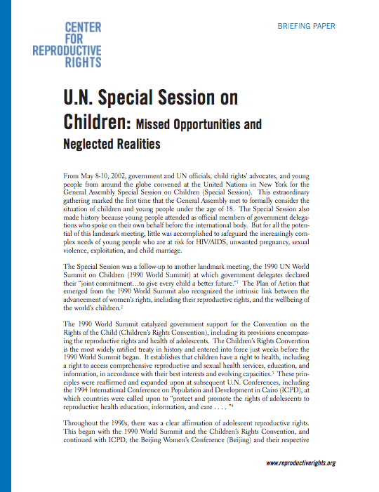 U.N. Special Session on Children: Missed Opportunities and Neglected Realities