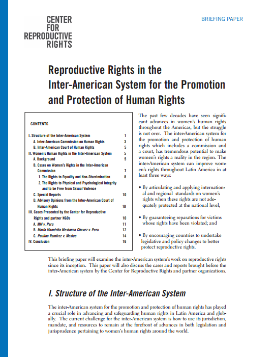 Reproductive Rights in the Inter-American System for the Promotion and Protection of Human Rights