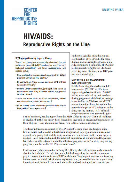 HIV/AIDS: Reproductive Rights on the Line