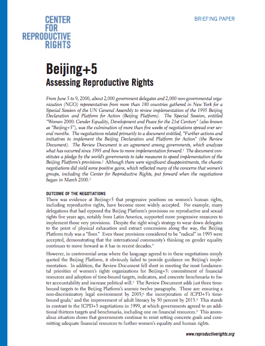 Beijing+5: Assessing Reproductive Rights