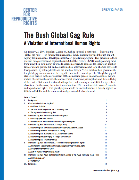 The Bush Global Gag Rule: A Violation of International Human Rights