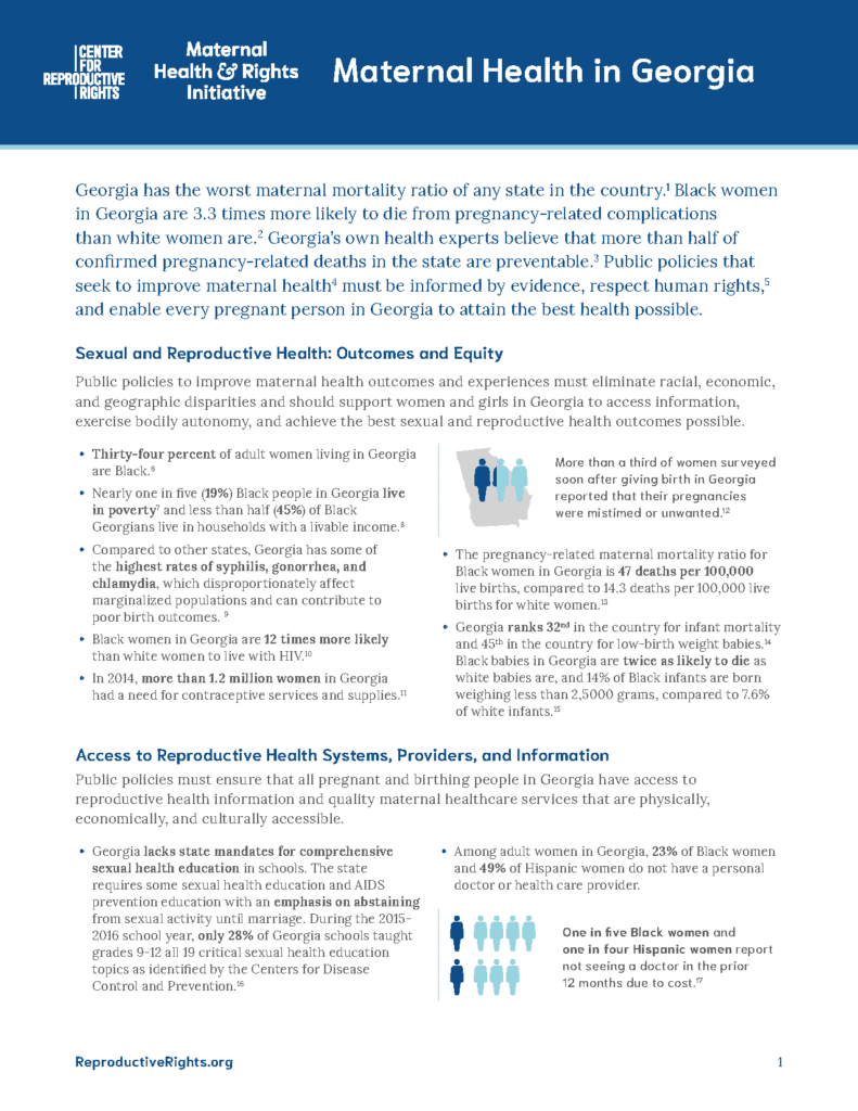 Fact Sheet: Maternal Health in Georgia