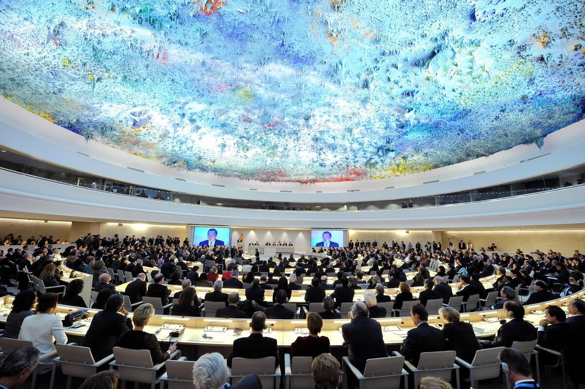 Room/ceiling at United Nations Human Rights Council, in Geneva Leading on Normative Development at the Human Rights Council