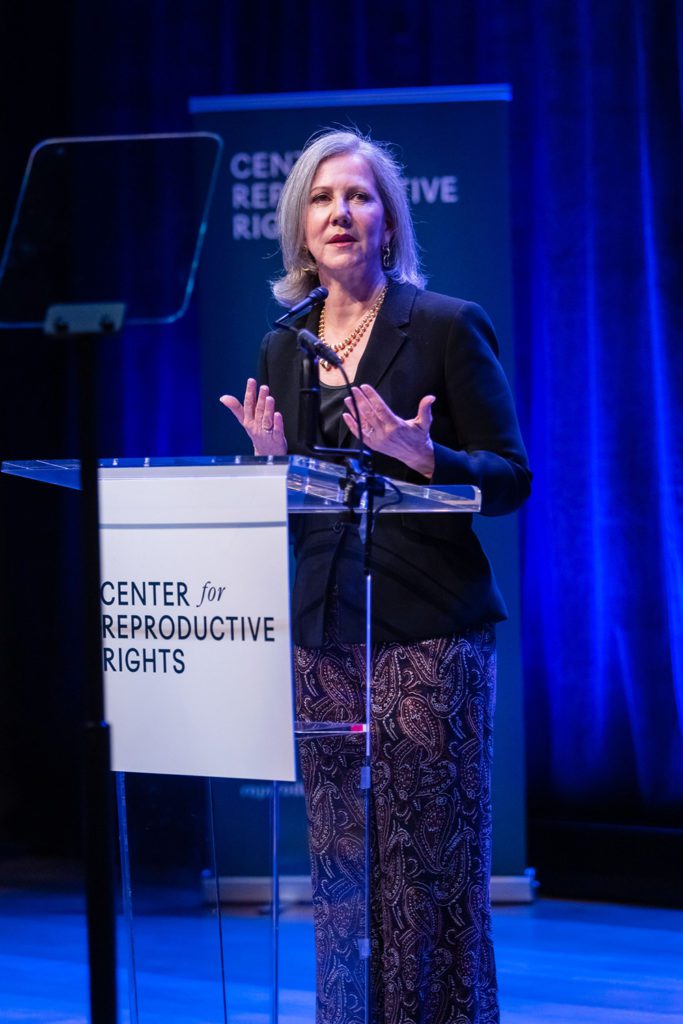 President & CEO Nancy Northup speaks on stage at the Center for Reproductive Rights San Francisco Benefit. (Photo - Devlin Shand for Drew Altizer Photography)