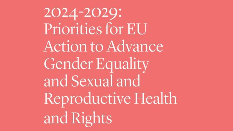 Cover of a Center fact sheet titled "2024-2029: Priorities for EU Action to Advance Gender Equality and Sexual and Reproductive Health and Rights" on a salmon pink background
