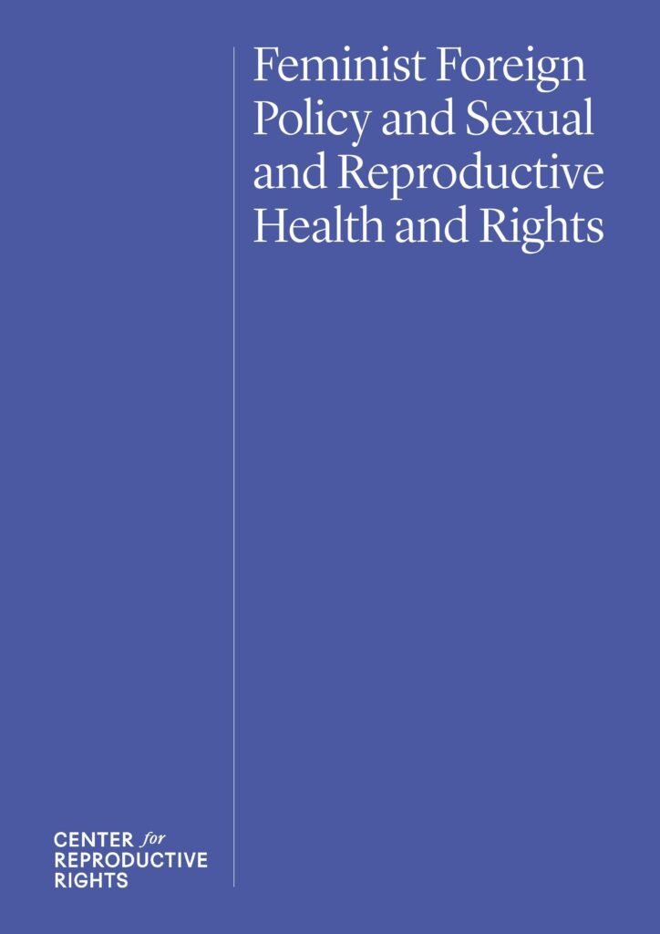 Cover of a Center fact sheet titled "Feminist Foreign Policy and Sexual and Reproductive Health and Rights" on a purple background