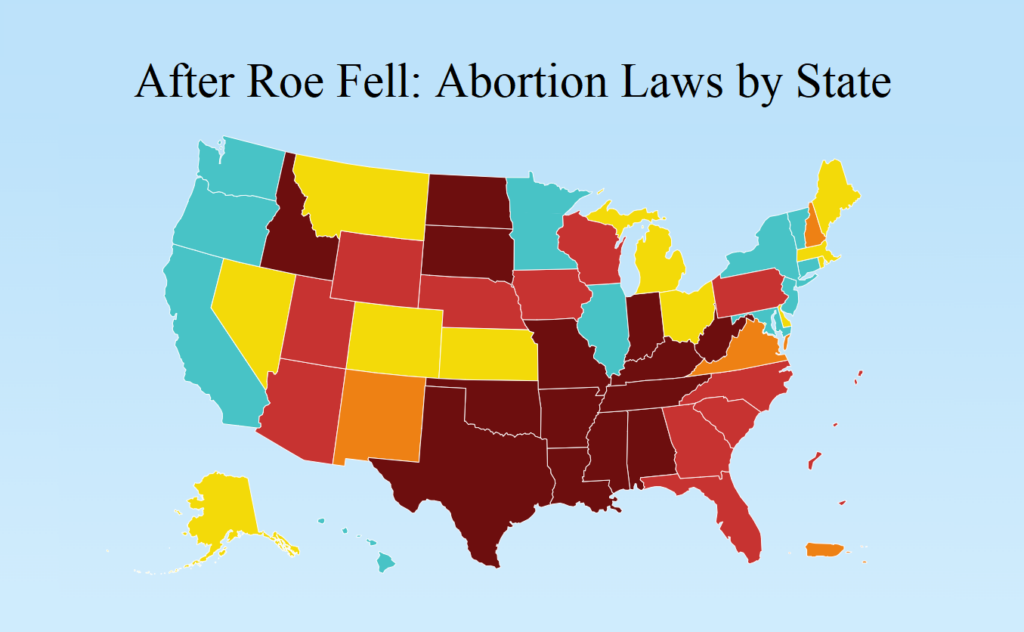 The Center for Reproductive Rights' "Abortion Laws by State" map with header reading "After Roe Fell: Abortion Laws by State"