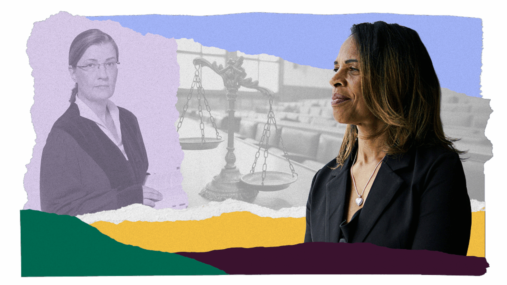 An illustrative collage of legal professionals