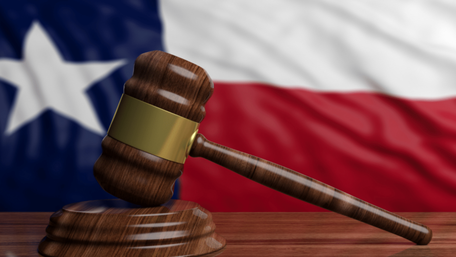 Texas flag and court room gavel