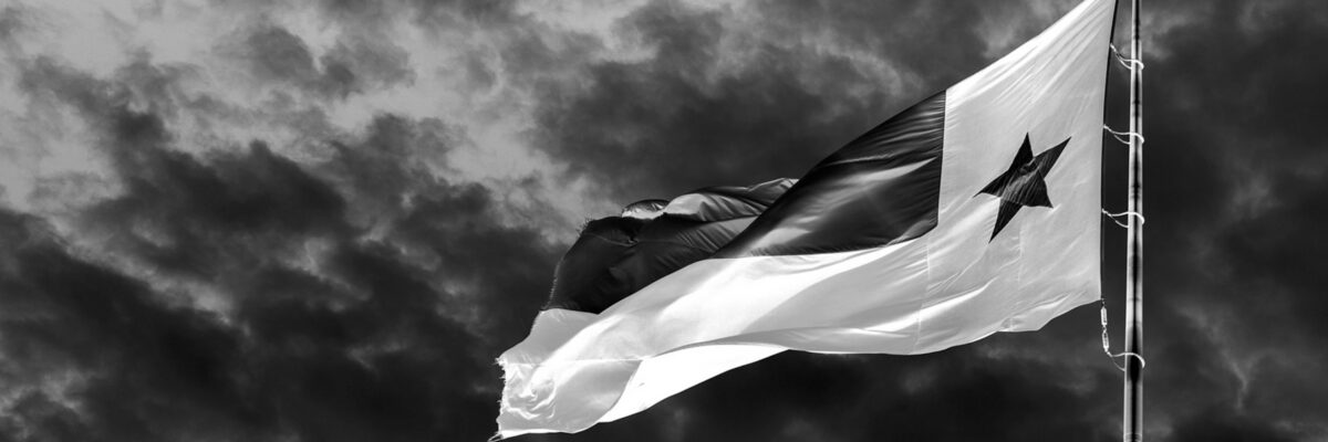 black and white photo of the Texas flag